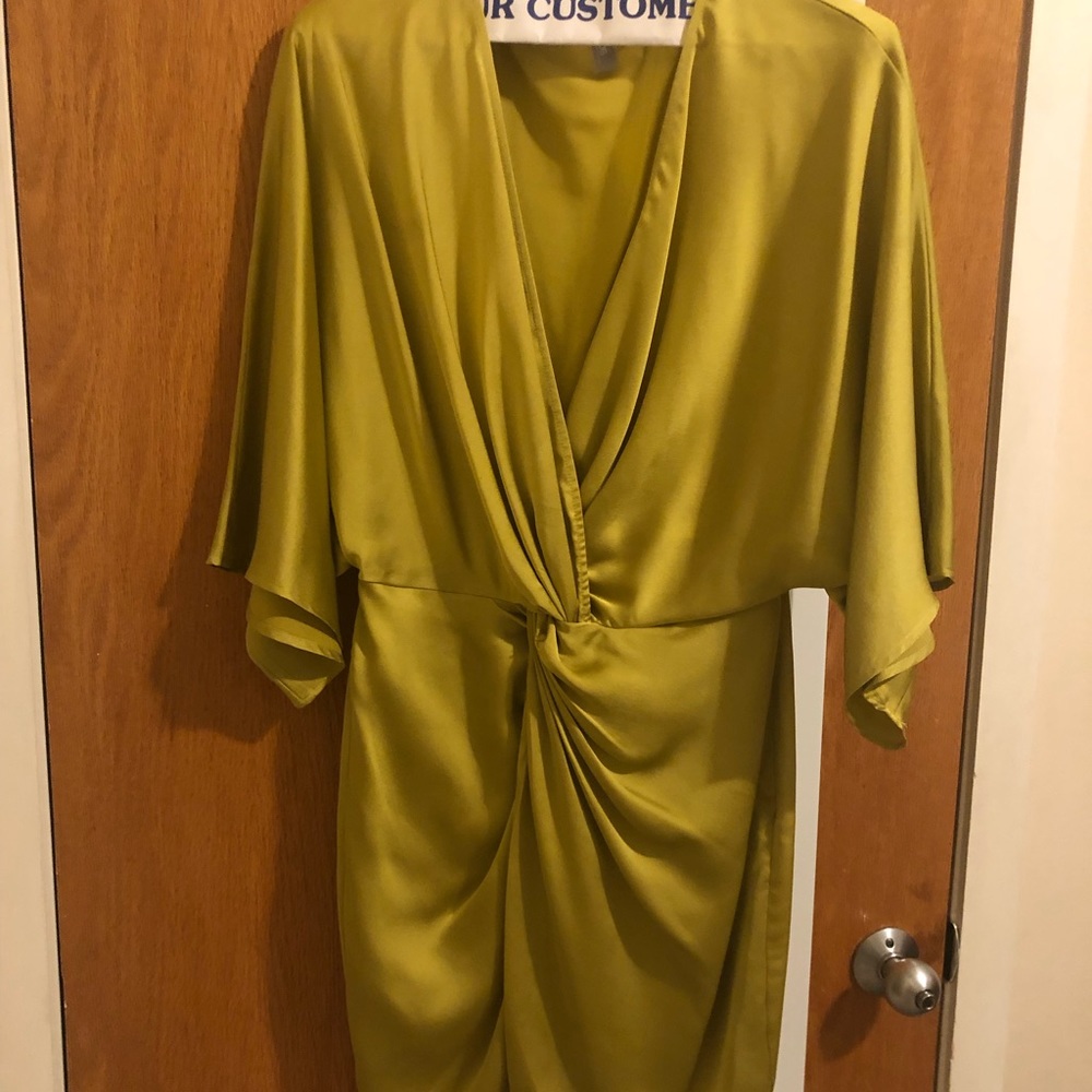 ASOS lime green front tie silk dress